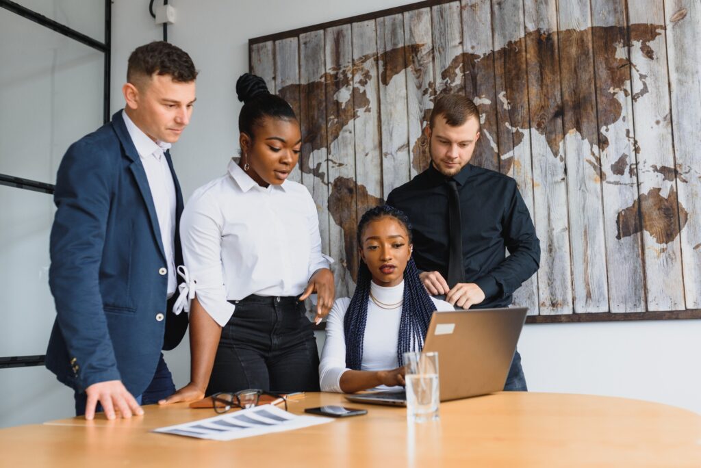Successful company with happy employees in modern office